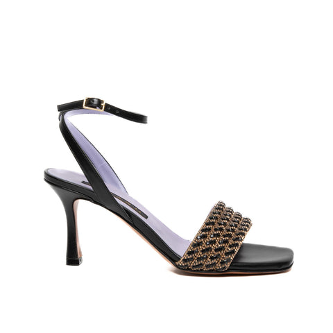 SANDALO NERO DONNA IN SIMILPELLE CON STRASS