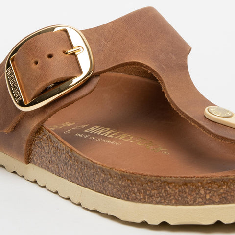 GIZEH BIG BUCKLE COGNAC WOMEN'S LEATHER FLIP FLOPS