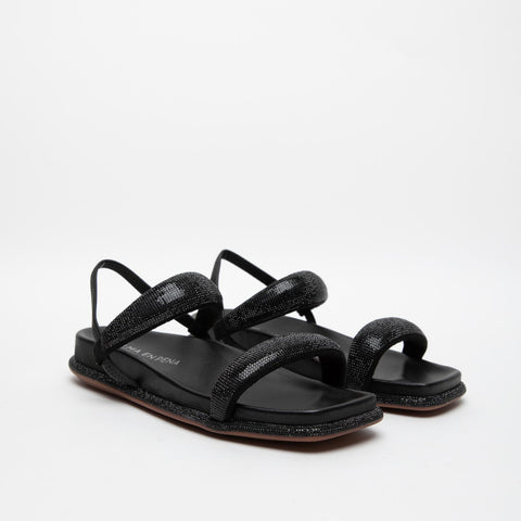 SANDALO DONNA NERO IN PELLE CON STRASS