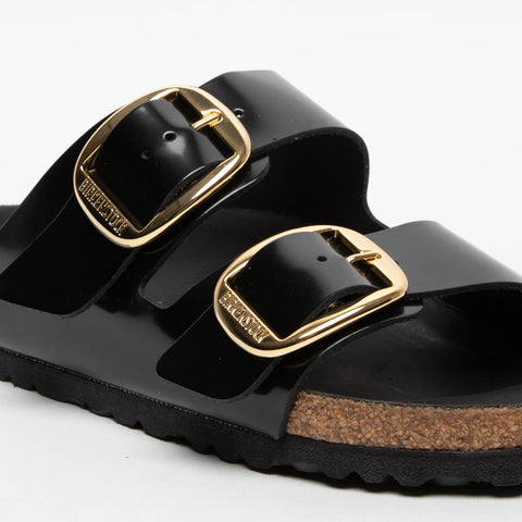 ARIZONA BIG BUCKLE HIGH SHINE BLACK WOMEN'S SLIPPERS IN LACQUERED LEATHER