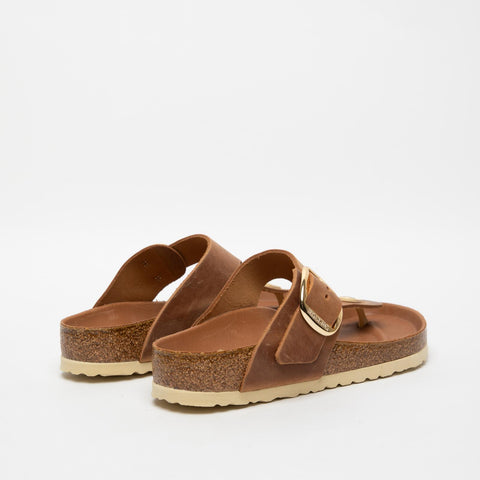 GIZEH BIG BUCKLE COGNAC WOMEN'S LEATHER FLIP FLOPS
