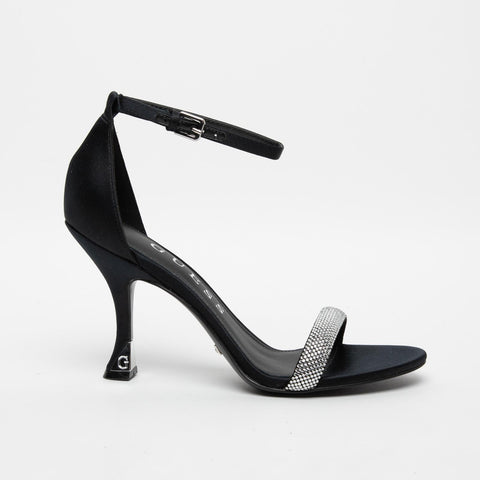 SANDALO NERO DONNA IN MISTO SETA CON STRASS
