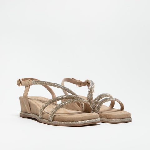 V251751 BEIGE SANDALO DONNA IN PELLE CON STRASS