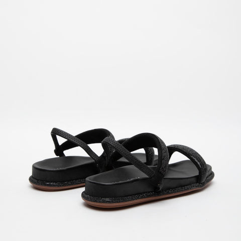 SANDALO DONNA NERO IN PELLE CON STRASS