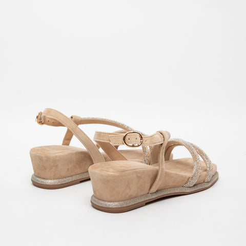 SANDALO BEIGE DONNA IN TESSUTO CON STRASS