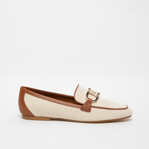 MOCASSINO BEIGE DONNA IN TESSUTO E PELLE