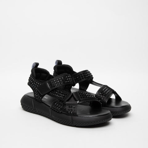 SANDALO NERO DONNA IN TESSUTO E STRASS