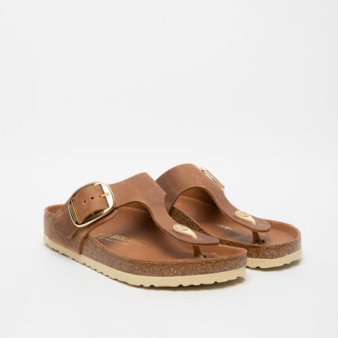 GIZEH BIG BUCKLE COGNAC WOMEN'S LEATHER FLIP FLOPS