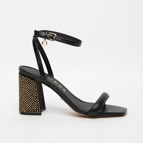 SANDALO NERO DONNA IN PELLE CON MICRO-BORCHIE