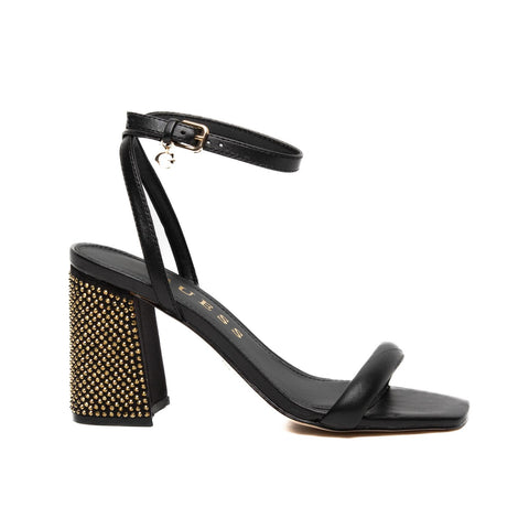SANDALO NERO DONNA IN PELLE CON MICRO-BORCHIE