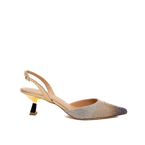 SLINGBACK ORO DONNA IN PELLE E STRASS