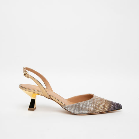 SLINGBACK ORO DONNA IN PELLE E STRASS