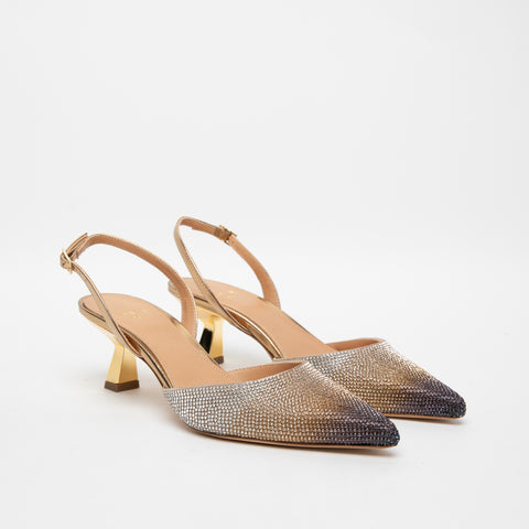 SLINGBACK ORO DONNA IN PELLE E STRASS