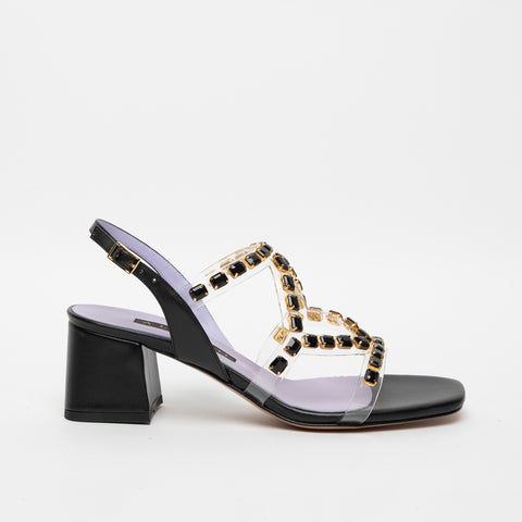 WOMEN'S BLACK SANDAL IN PLEXIGLASS WITH STONES