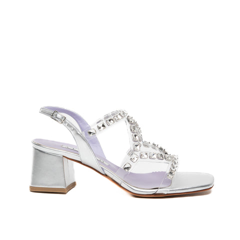 WOMEN'S SILVER SANDAL IN PLEXIGLASS WITH STONES