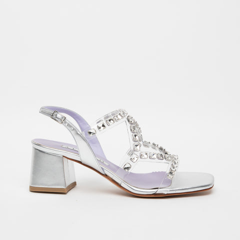 WOMEN'S SILVER SANDAL IN PLEXIGLASS WITH STONES