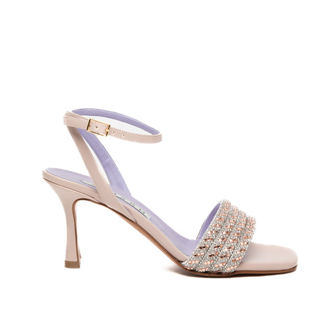 WOMEN'S POWDER PINK SANDAL IN IMITATION LEATHER WITH RHINESTONE