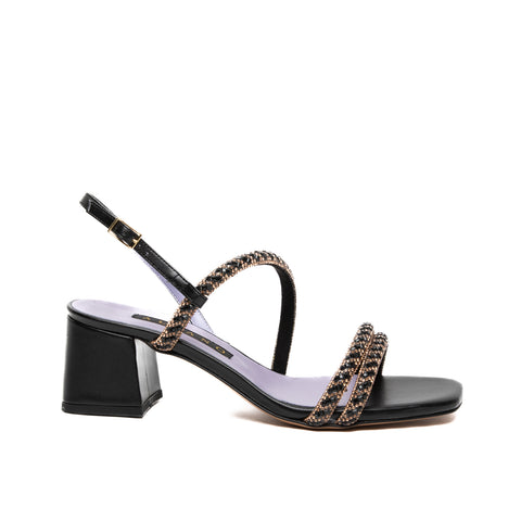 WOMEN'S BLACK SANDAL IN IMITATION LEATHER WITH RHINESTONE