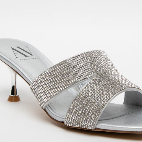 CIABATTA ARGENTO DONNA IN TESSUTO CON STRASS