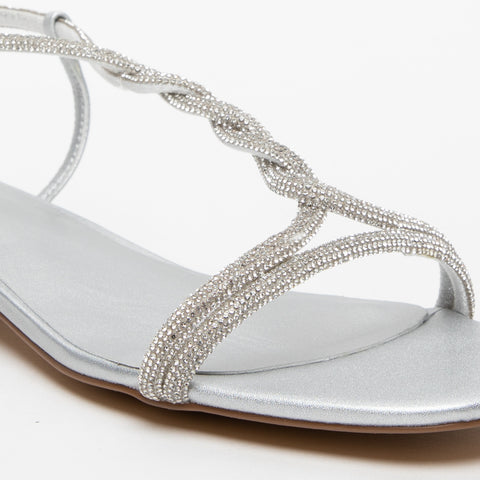 SANDALO ARGENTO DONNA IN TESSUTO CON STRASS