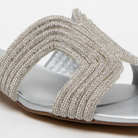 CIABATTA ARGENTO DONNA IN TESSUTO CON STRASS