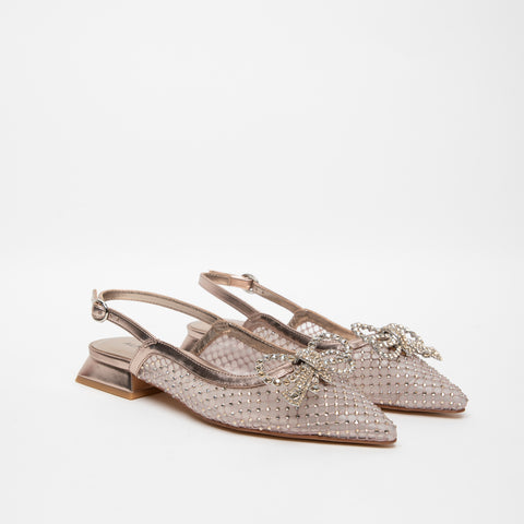 SLINGBACK BRONZO DONNA IN TESSUTO CON STRASS