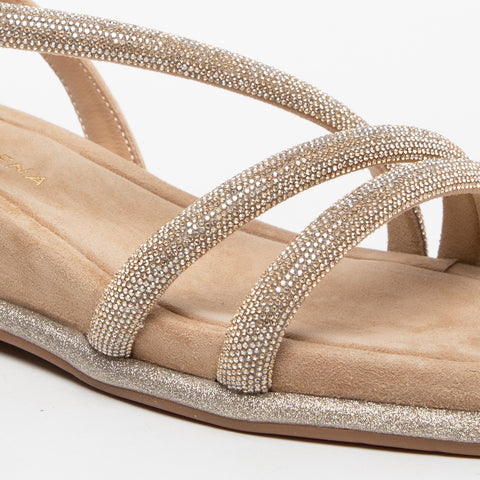 SANDALO BEIGE DONNA IN TESSUTO CON STRASS