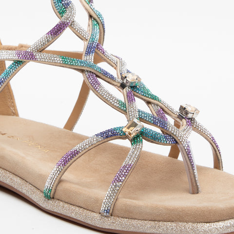 SANDALO MULTICOLOR DONNA IN PELLE CON STRASS