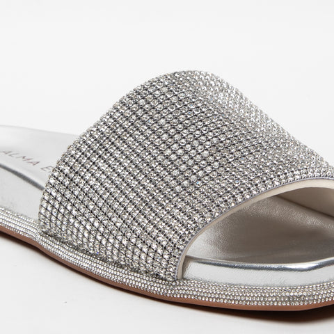 CIABATTA ARGENTO DONNA IN PELLE E STRASS