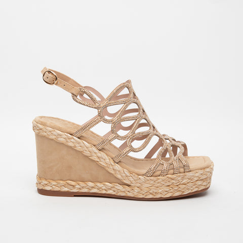 SANDALO BEIGE DONNA IN TESSUTO CON STRASS