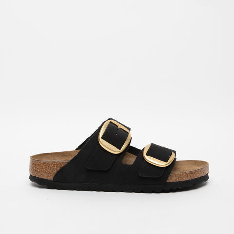 ARIZONA BIG BUCKLE BLACK WOMEN'S LEATHER SLIPPERS