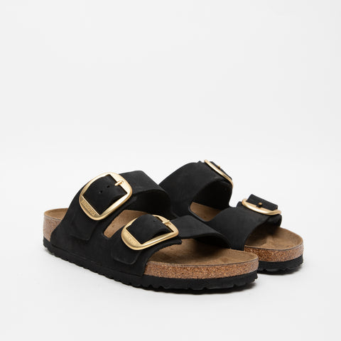 ARIZONA BIG BUCKLE BLACK WOMEN'S LEATHER SLIPPERS