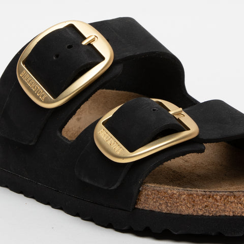 ARIZONA BIG BUCKLE BLACK WOMEN'S LEATHER SLIPPERS