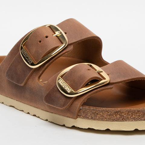 ARIZONA BIG BUCKLE COGNAC WOMEN'S LEATHER SLIPPERS