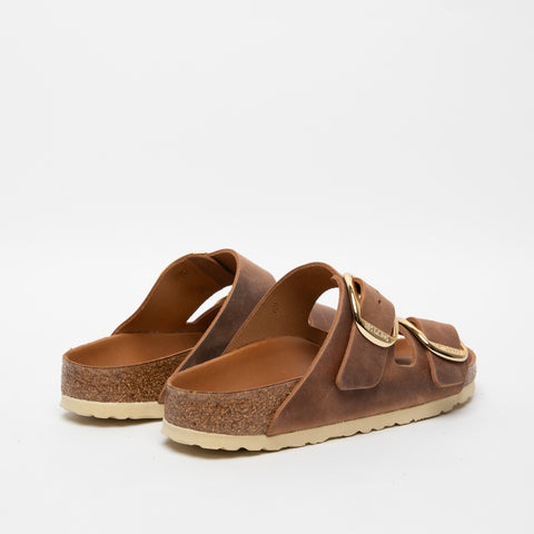 ARIZONA BIG BUCKLE COGNAC WOMEN'S LEATHER SLIPPERS