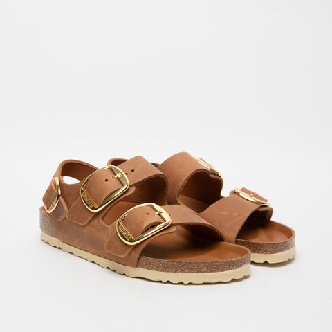 MILANO BIG BUCKLE COGNAC WOMEN'S LEATHER SANDAL