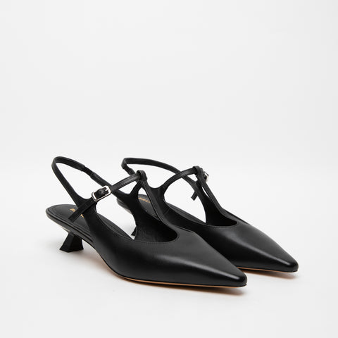 SLINGBACK NERO DONNA IN PELLE