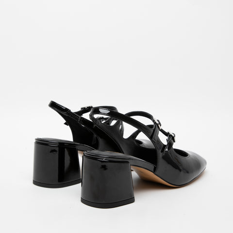 SLINGBACK NERO DONNA IN SIMILPELLE LUCIDA