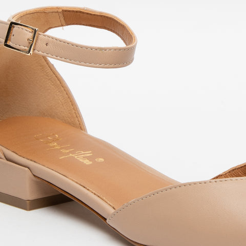 WOMEN'S NUDE CLOSED TOE SANDAL IN LEATHER