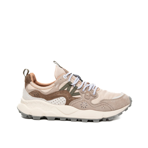 YAMANO 3 OFF WHITE/BEIGE UNISEX SENAKERS IN LEATHER AND FABRIC