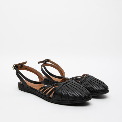 WOMEN'S BLACK LEATHER SANDAL