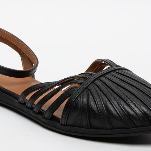 WOMEN'S BLACK LEATHER SANDAL