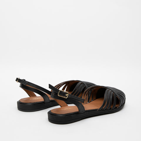 WOMEN'S BLACK LEATHER SANDAL