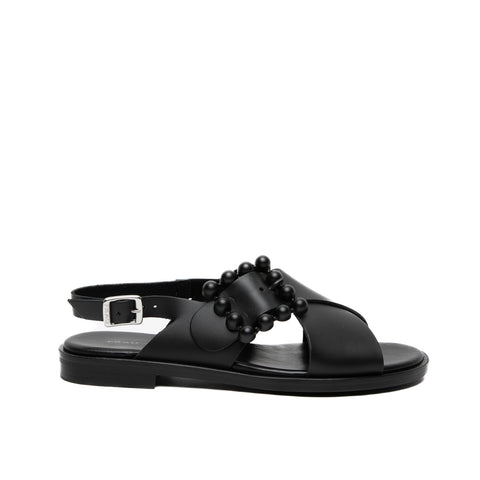 WOMEN'S BLACK LEATHER SANDAL