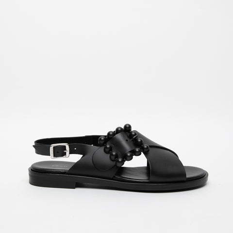 WOMEN'S BLACK LEATHER SANDAL