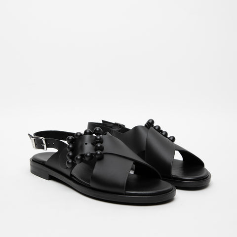 WOMEN'S BLACK LEATHER SANDAL