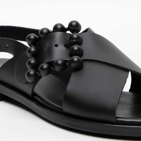 WOMEN'S BLACK LEATHER SANDAL