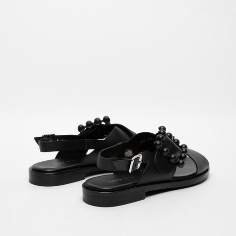 WOMEN'S BLACK LEATHER SANDAL