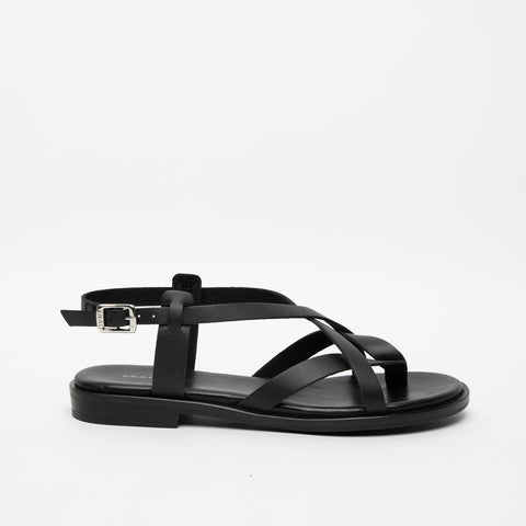 WOMEN'S BLACK LEATHER SANDAL