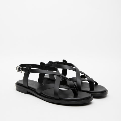 WOMEN'S BLACK LEATHER SANDAL